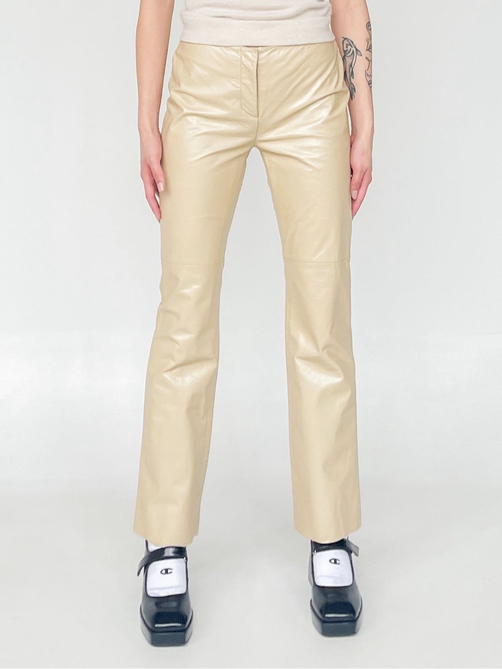 Vintage Hugo Buscati Leather Low Rise Pants in Champagne - Size 2